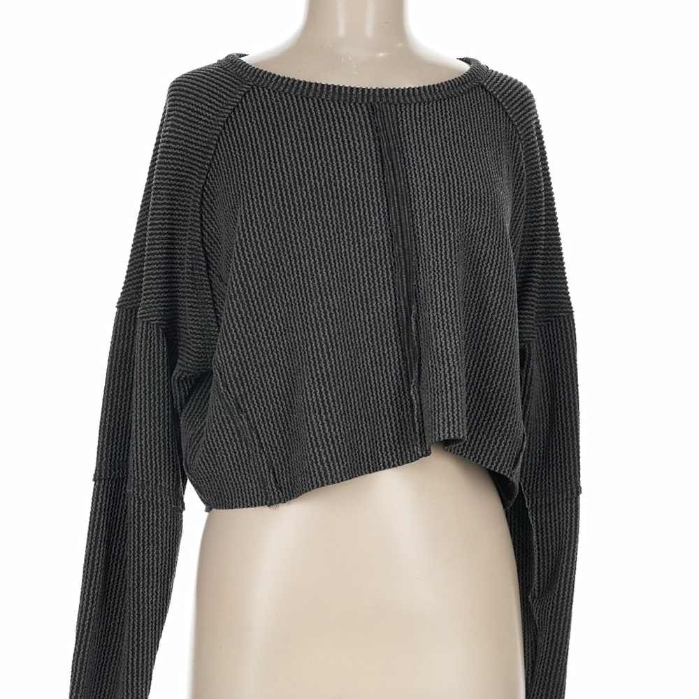 Altar'd State Charcoal Ribbed Knit Top